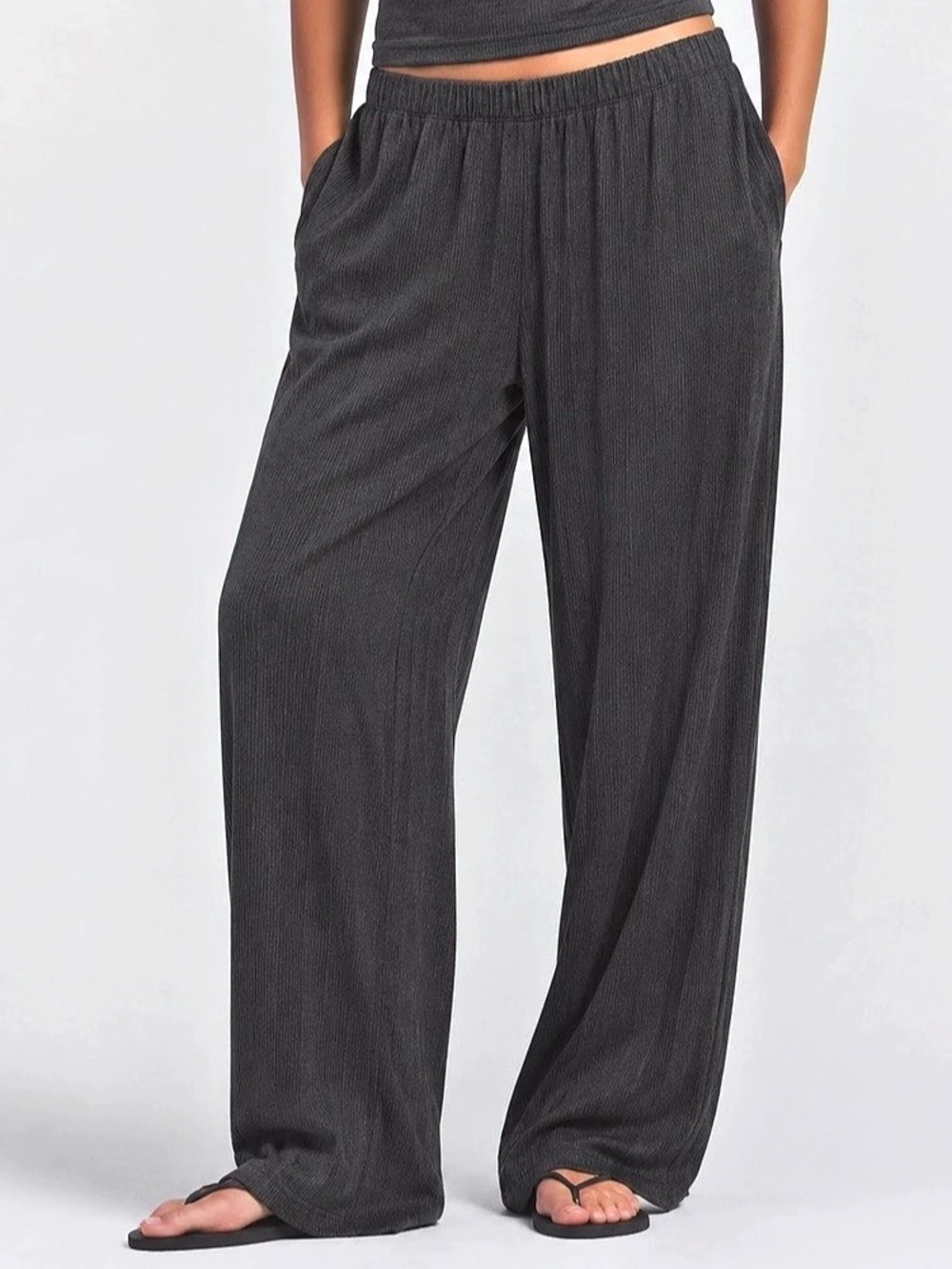 SKIMS Soft Lounge Ribbed Wide Leg Pants Dark Gray Size M
